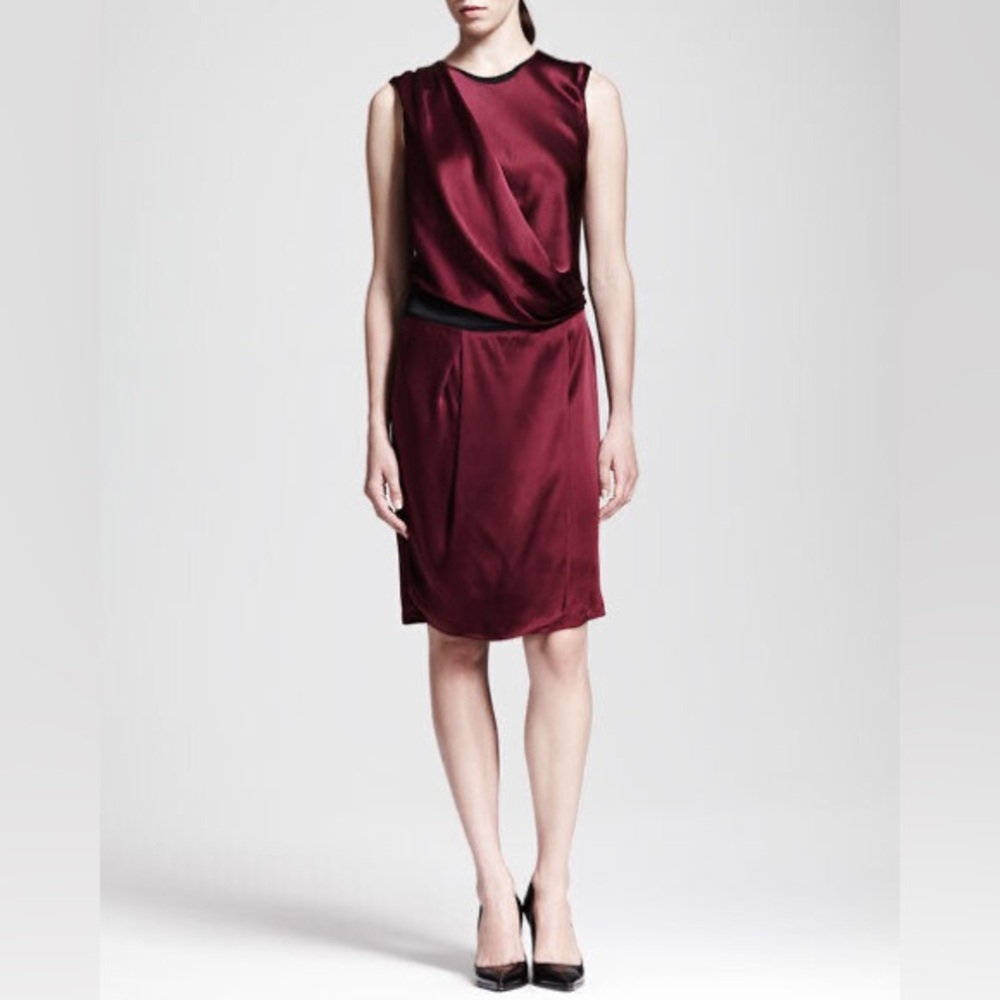 Helmut Lang Draped Sleeveless Burgundy Mini Dress